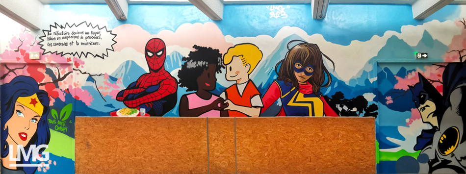decoration mur interieur en graffiti sur les Super héros