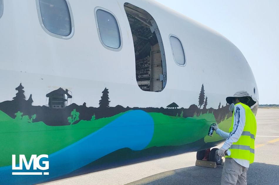 photo graffiti sur avion aéroport toulouse blagnac streetart par BABE et SHEE Le Mouvement Graphique