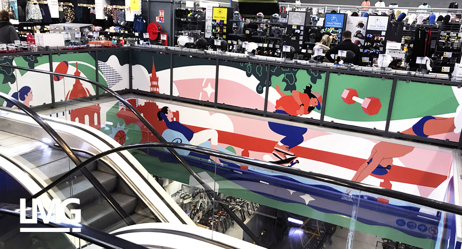 photo décoration murale intérieure Décathlon Toulouse cebtre ville par LMGIN