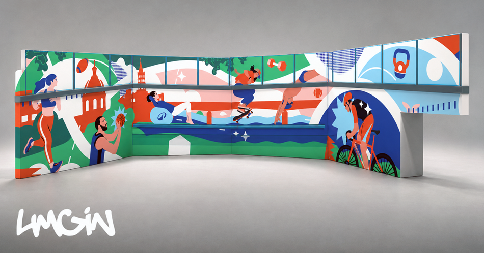 photo 3d décoration murale imprimée à Decathlon Centre ville Toulouse par LMGIN 
