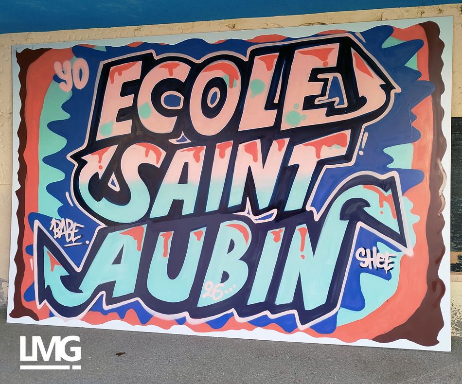 photo d'un graff réalisé pendant l'atelier d'initiation au graffiti à l'école Saint-Aubin Toulouse par LMG